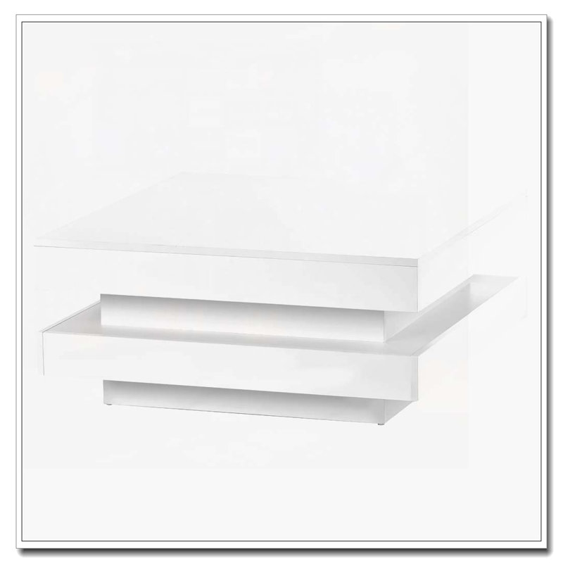 High Gloss Minimalist Design with LED Lights, 2-Tier Square Coffee Table, Centre Table for Living Room, White