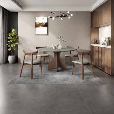 Round gray sintered stone dining table