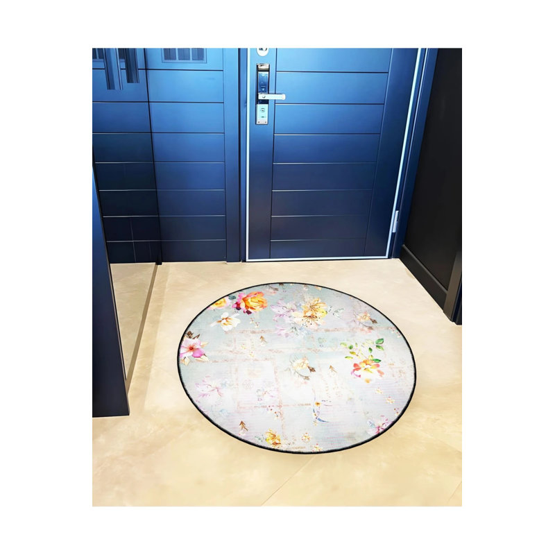 Tapis décoratif rond gris à motif floral, Rond 5 pi