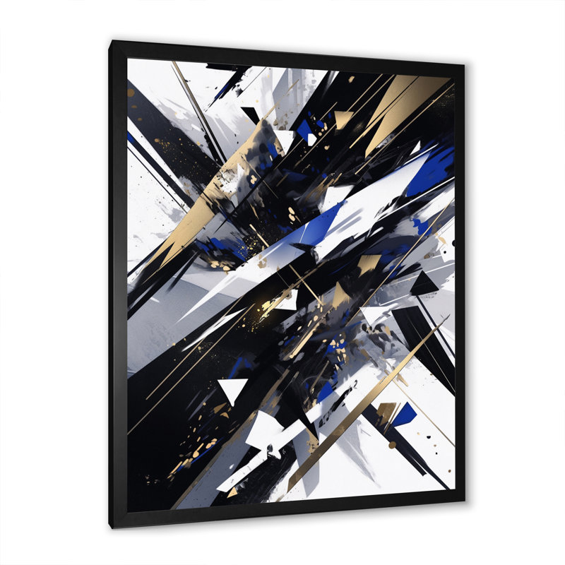 Symphonie cubiste noire sur blanc, Cadre simple noir, H 44 po x l 34 po x P 1,5 po