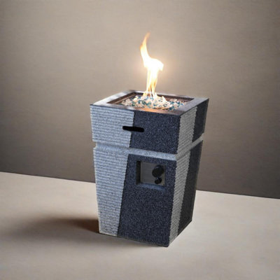 20" Mini Propane Gas Fire Pit Table, 50000 BTU Square Concrete for Outdoor Patio Deck - Light Grey-Blue