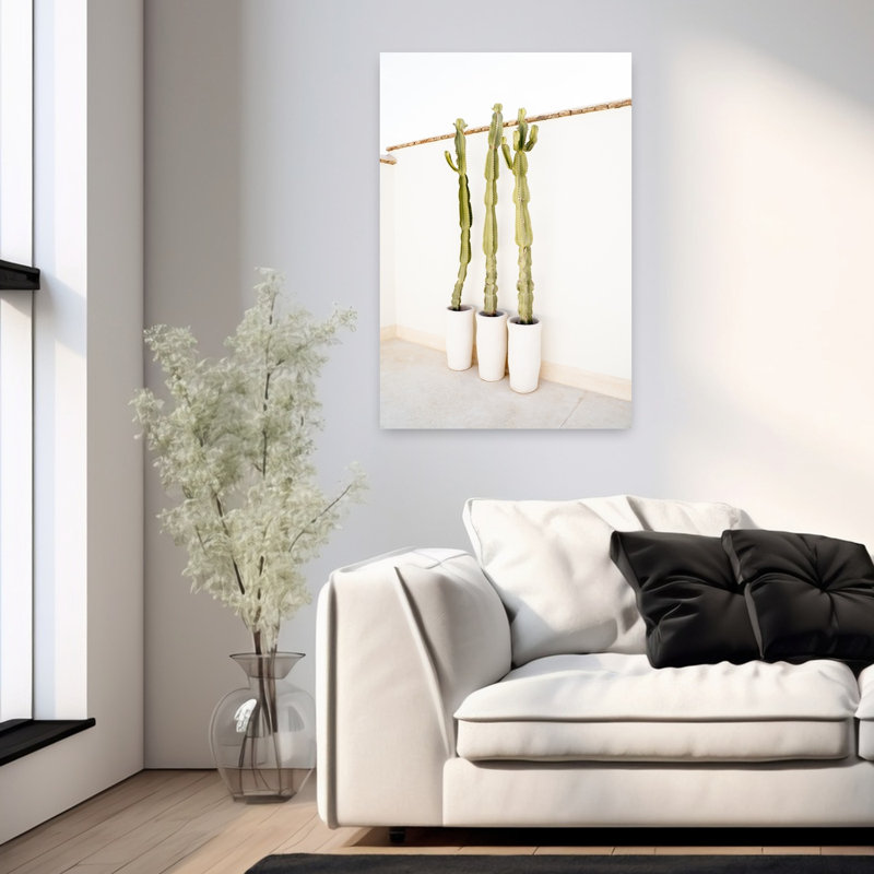 Cactus sur fond blanc minimaliste abstrait plante cactus paysage tropical, H 36 po x l 24 po