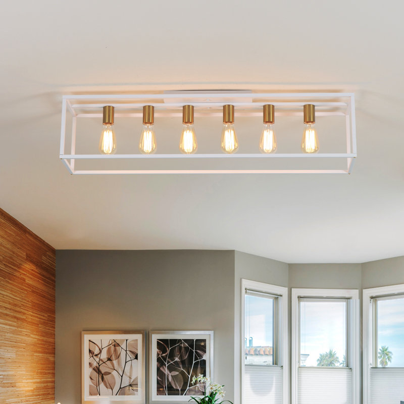 Bonnyrigg 6-Light Rectangle Flush Mount Ceiling Fixture, White