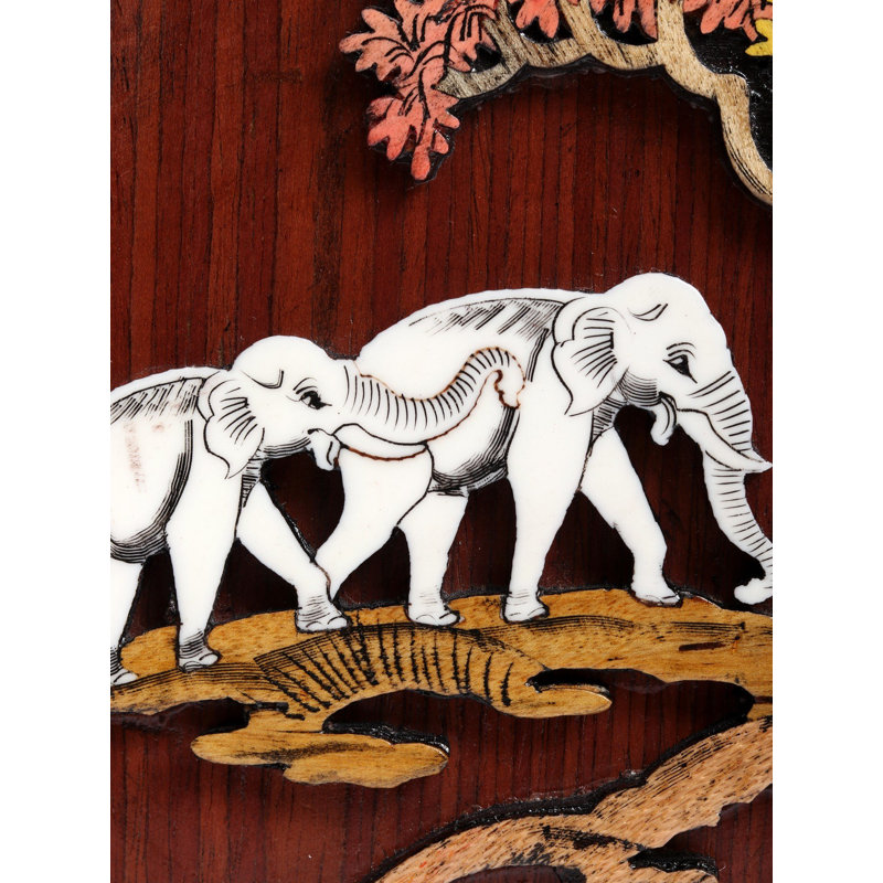 18 "Elephants in Vana Wild Life, incrustation 3D de couleur naturelle sur panneau de bois - Art mural de la faune indien traditionnel fabriqué à la main