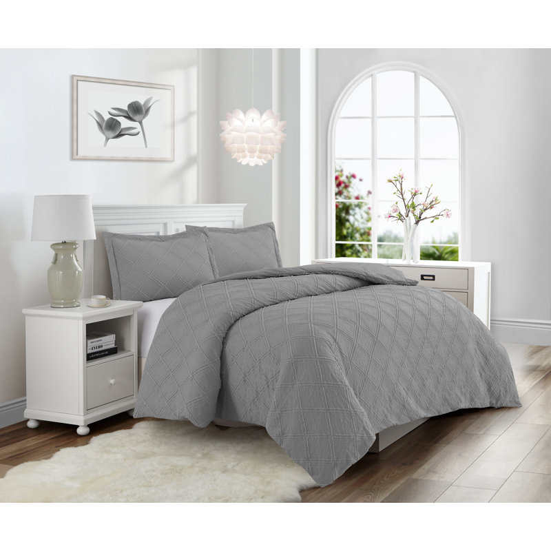  Parure de lit carrée en microfibre prélavée, Housse de couette très grand et 2 taies, Gris clair