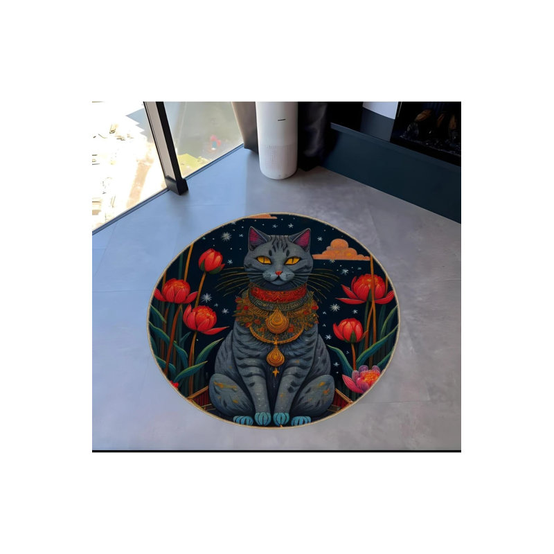 Multicolored Cat Display Modern Decorative Carpet, Round 2'8"