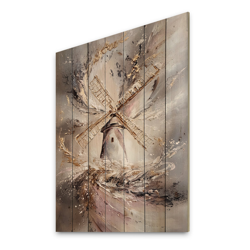 Moulin à vent dans la tempête - Moulins à vent, art mural en bois sur bois de pin naturel, H 20 po x l 10 po