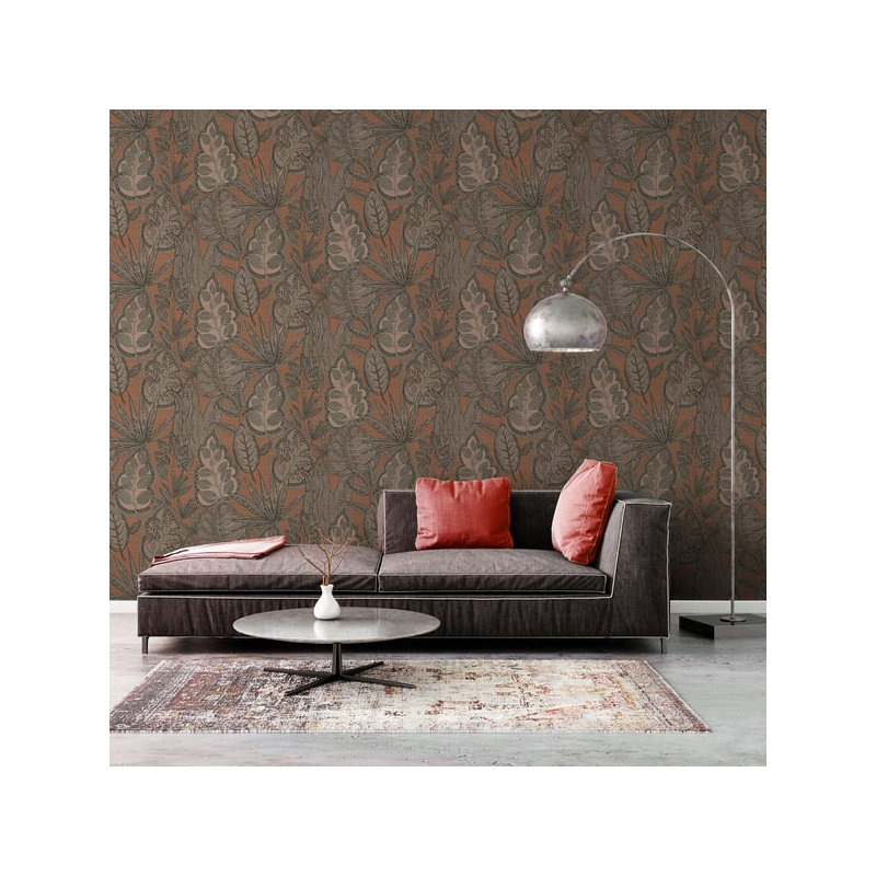 Galerie Flourish Blue Tree Leaf Wallpaper FL61114, Orange