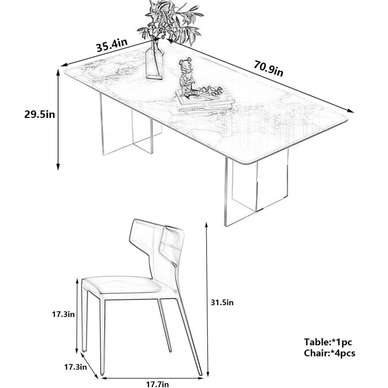 Table de salle à manger en acrylique, H 29,5 po x L 70,9 po x l 35,4 po