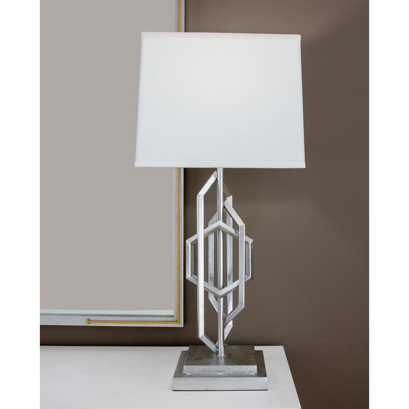 Diora Table Lamp, Antiqued Silver Leaf, White