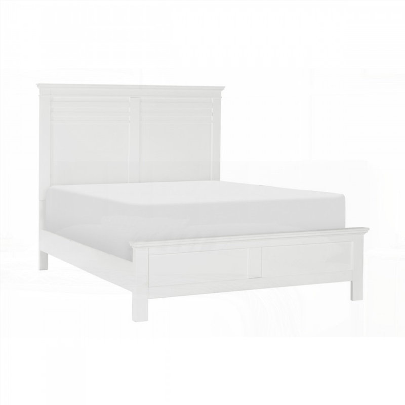 Structure de grand lit avec finition blanche - style transitionnel, aucun sommier tapissier nécessaire, H 65 po x 86 po x 59 po