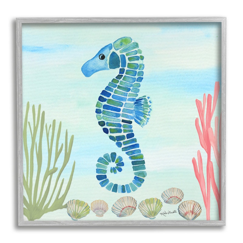 «Mosaic Seahorse Clam Seashells Ocean Floor Reef» par Katie Doucette - Peinture, L 17 po x H 17 po