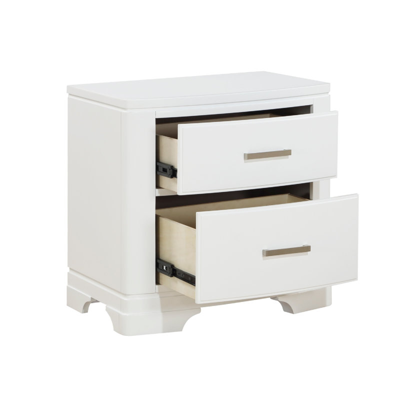 Table de chevet 2 tiroirs Hudy, 26 pouces, placage de bouleau, Blanc