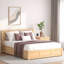 Lit plateforme avec rangement en bois naturel avec 2 tiroirs et rangement sous le lit-1776499351