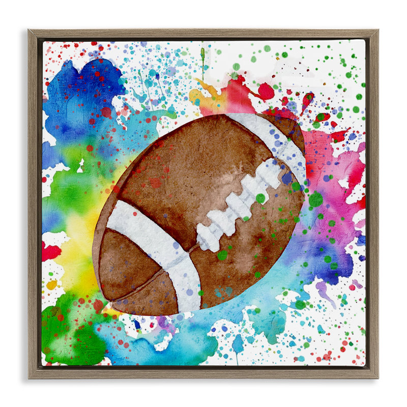Cadre flottant Vivid Splash & Football, design par Kim Allen, H 18 po x l 18 po, Cadre flottant orme Montalcino