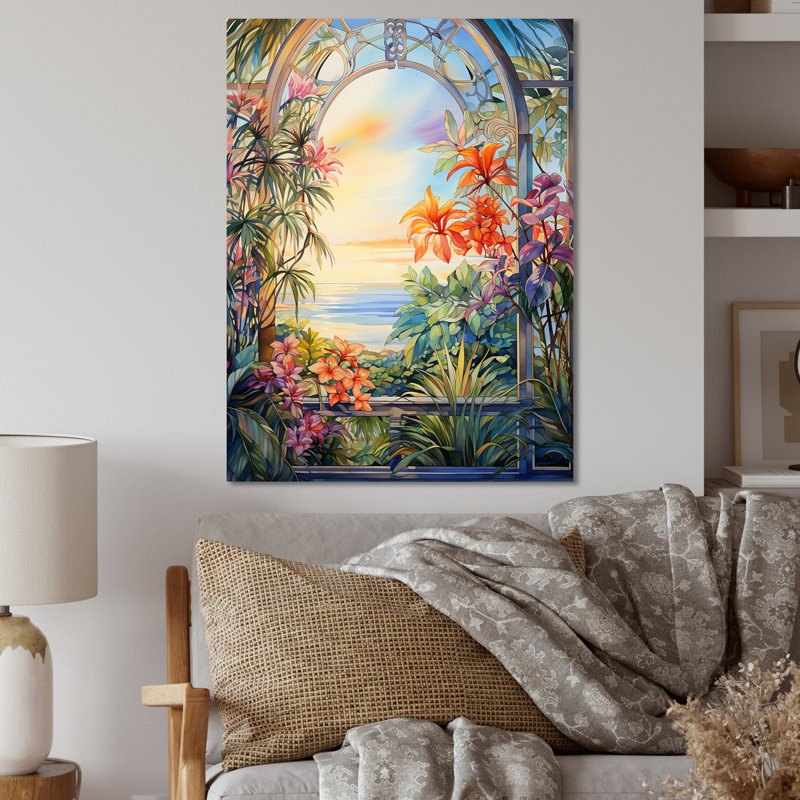 Tropical Windows View Blooms 3 - Abstract Floral Metal Wall Art, 20" H x 12" W x 1" D