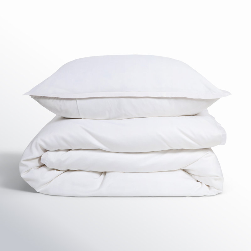 Langston Modern & Contemporary Rayon Machine Woven Duvet Cover, Queen Duvet Cover + 2 Standard Shams, White/White