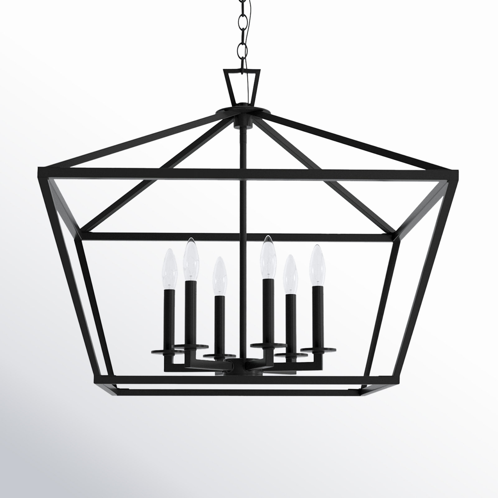Hastings 6 - Light Metal Dimmable Lantern Chandelier, Matte Black