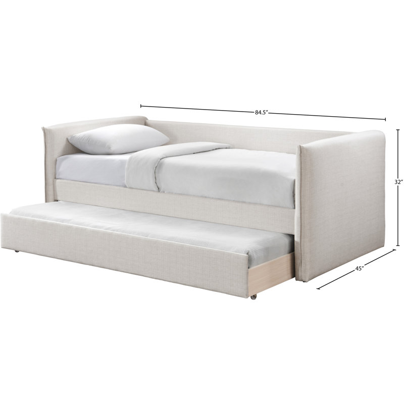 Lit de jour simple avec couchette Colton, Tissu texturé en lin crème