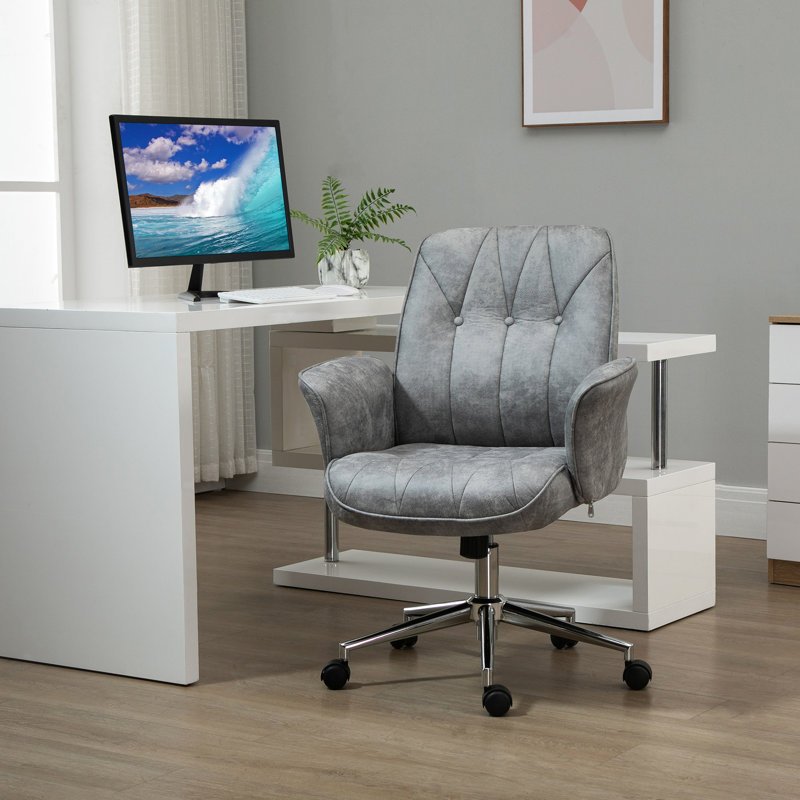 Chaise de bureau grise avec inclinaison, siège en microfibre, siège pivotant rembourré à hauteur réglable, microfibre, inclinaison et confort des accoudoirs