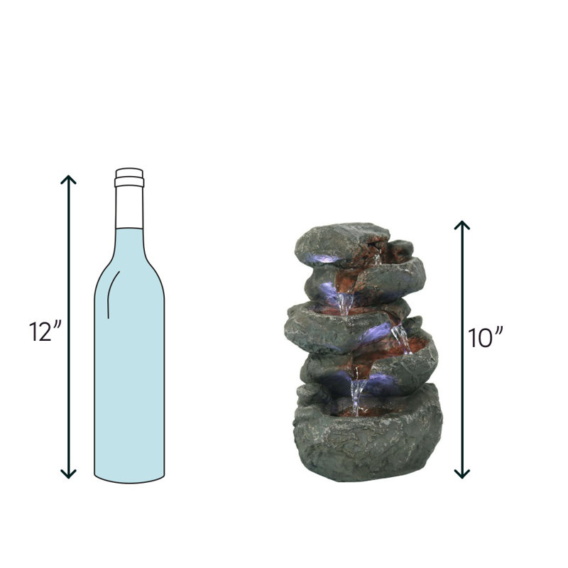  Stacked Polyresin Rocks Rustic Tabletop Fountain with LEDs