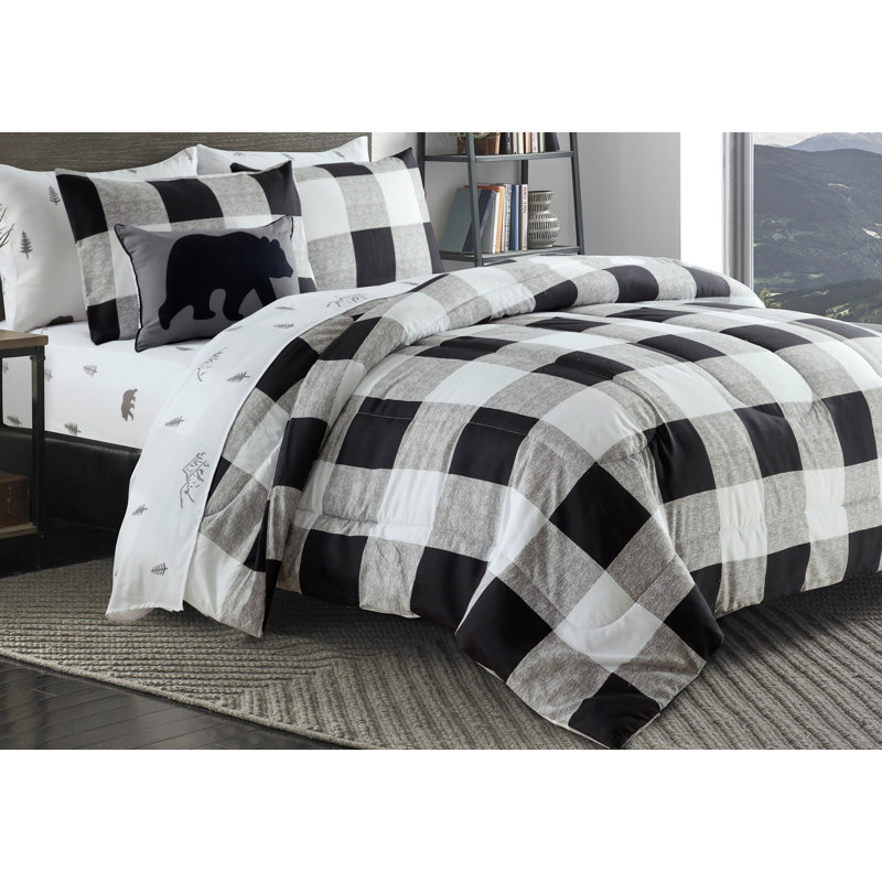 Polyester Ring Stitch Plaid Comforter, Queen Comforter + 7 Additional Pieces
