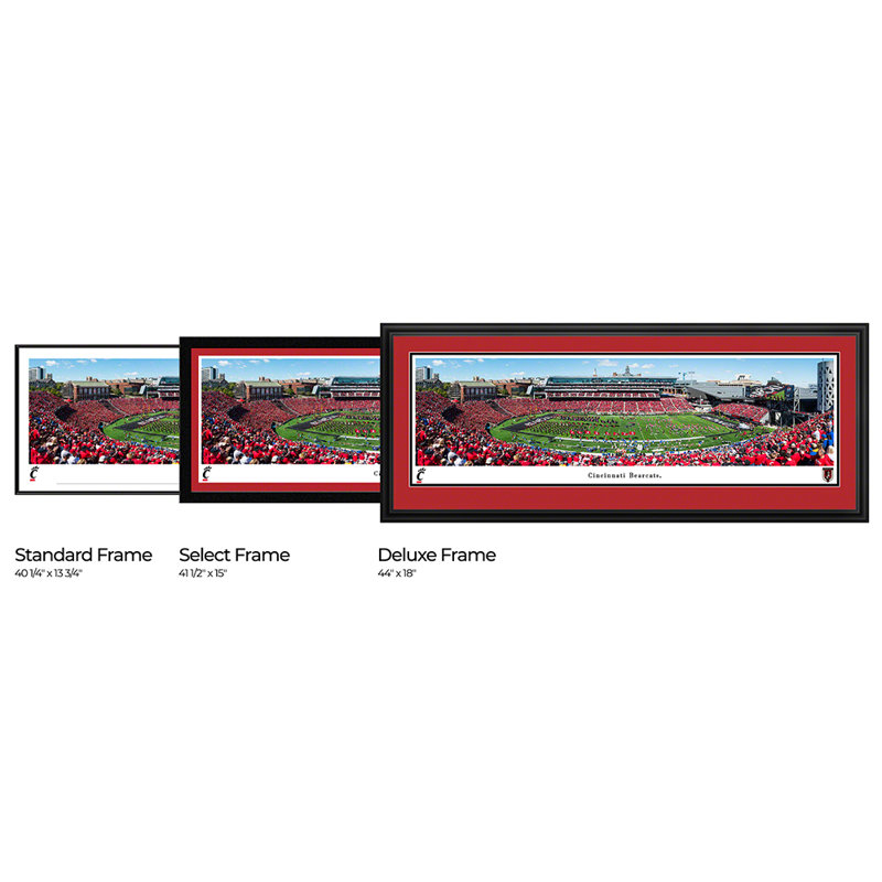 Cincinnati Bearcats Football, Black Framed, Red, 15" H x 41.5" W x 0.875" D