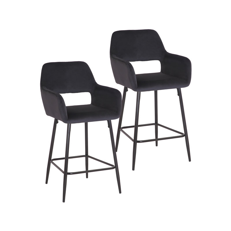 Tabouret de bar 26 po en velours avec pieds en acier Pranay, Velours noir