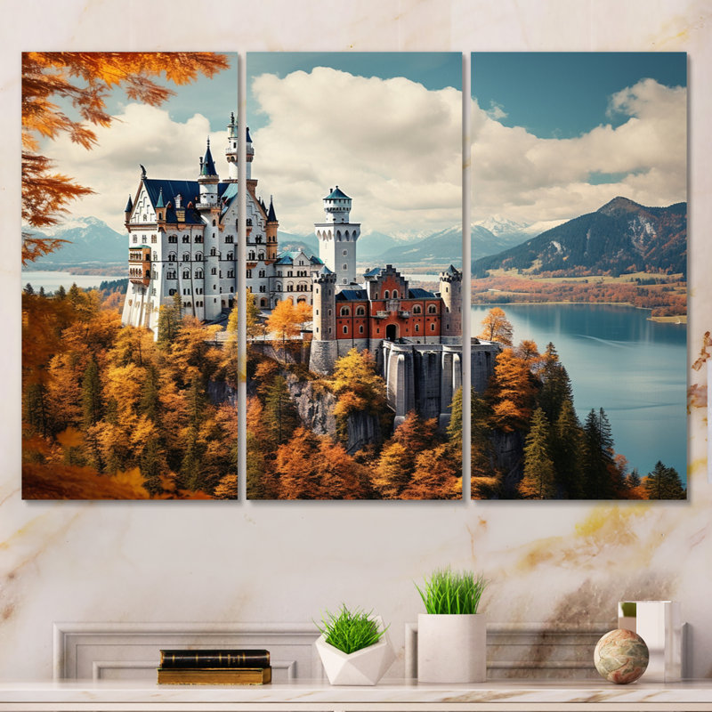 Château allemand sur toile, 3 pièces, H 28 po x l 36 po x P 1 po