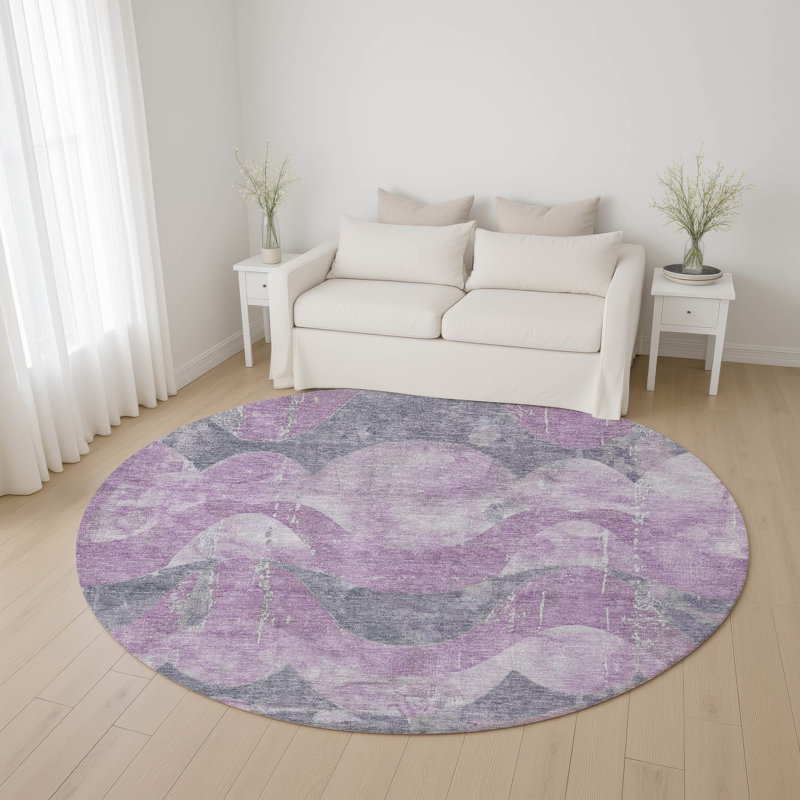 Premium Machine Washable Maag AMF1786 Swirls Rug, Round 8'