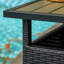 Table d'appoint toutes saisons avec support en acier robuste - extérieur, patio, trou de parasol de jardin, sacs de sable inclus Cadre noir et brun clair pour la décoration extérieure