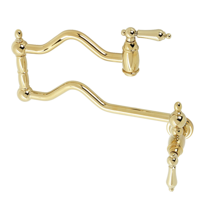 Kingston Brass Heritage Two-Handle 1-Hole Wall Mount Pot Filler Faucet, Polished Brass