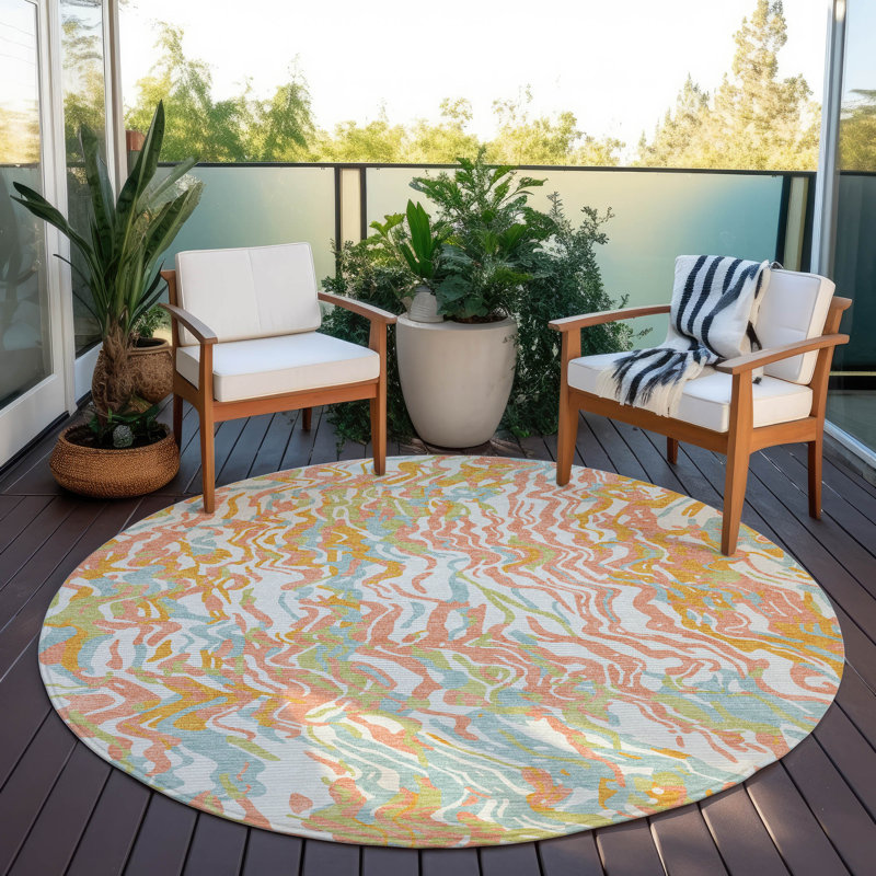 Tapis beige intérieur / extérieur lavable à la machine Chayden ACN1038, Rond 8 pi