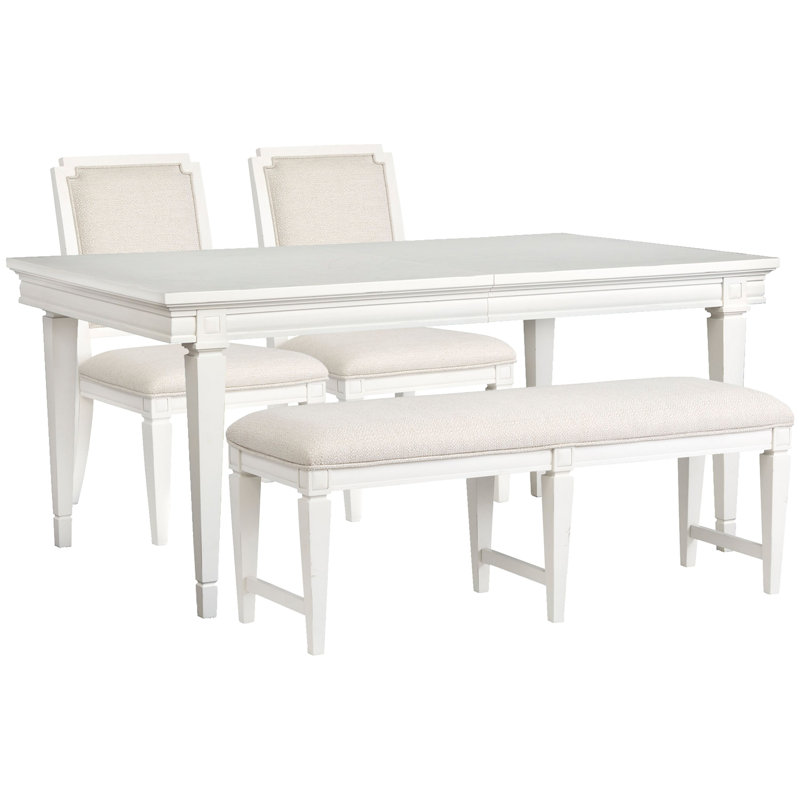 Table de salle à manger extensible Gilvira, 4 pièces: table, banc, 2 chaises