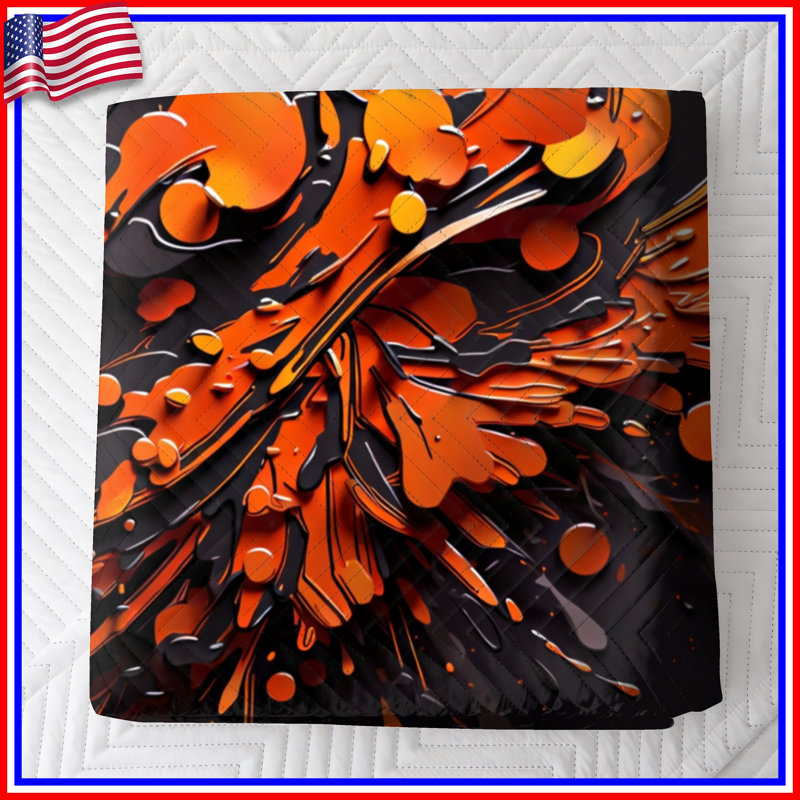 Couvre-lit matelassé orange et noir à motif abstrait, Grand lit