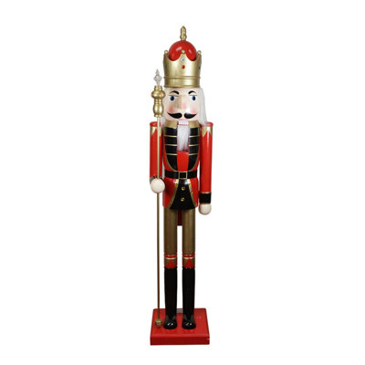 Casse-noisette de Noël de taille commerciale 5 pi avec sceptre rouge et blanc