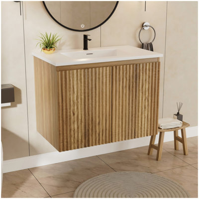 Armoire murale pliante 30 po en chêne Gloden avec évier crème - Installation brevetée en 1 minute, peu encombrante et facile à assembler, style moderne