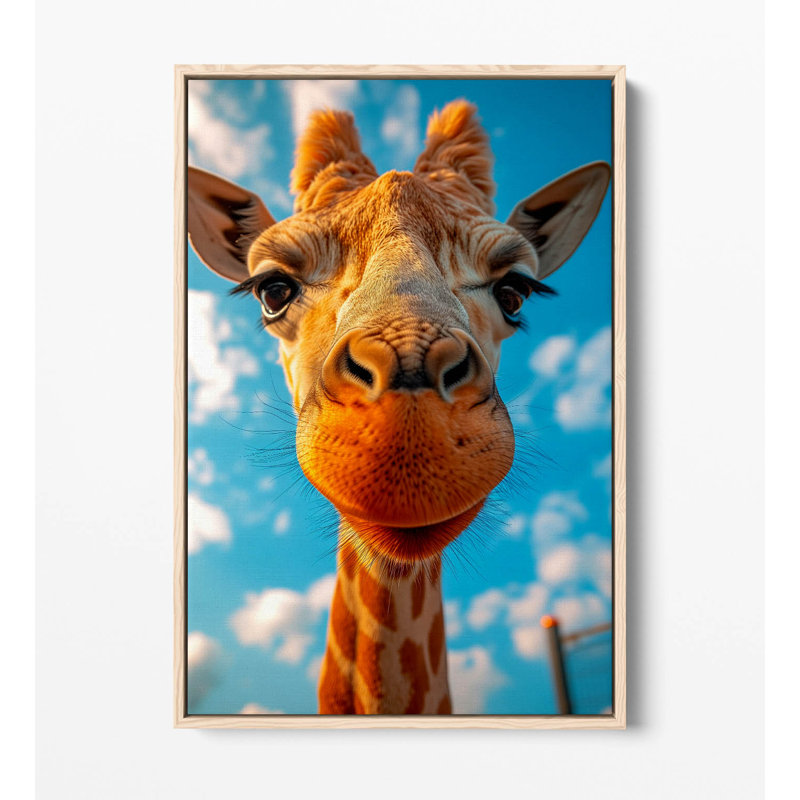 Giraffe portrait with the sky behind Canvas Floater Frame Print Picture Art - Light Oak Frame, 91.44cm H x 60.96cm W