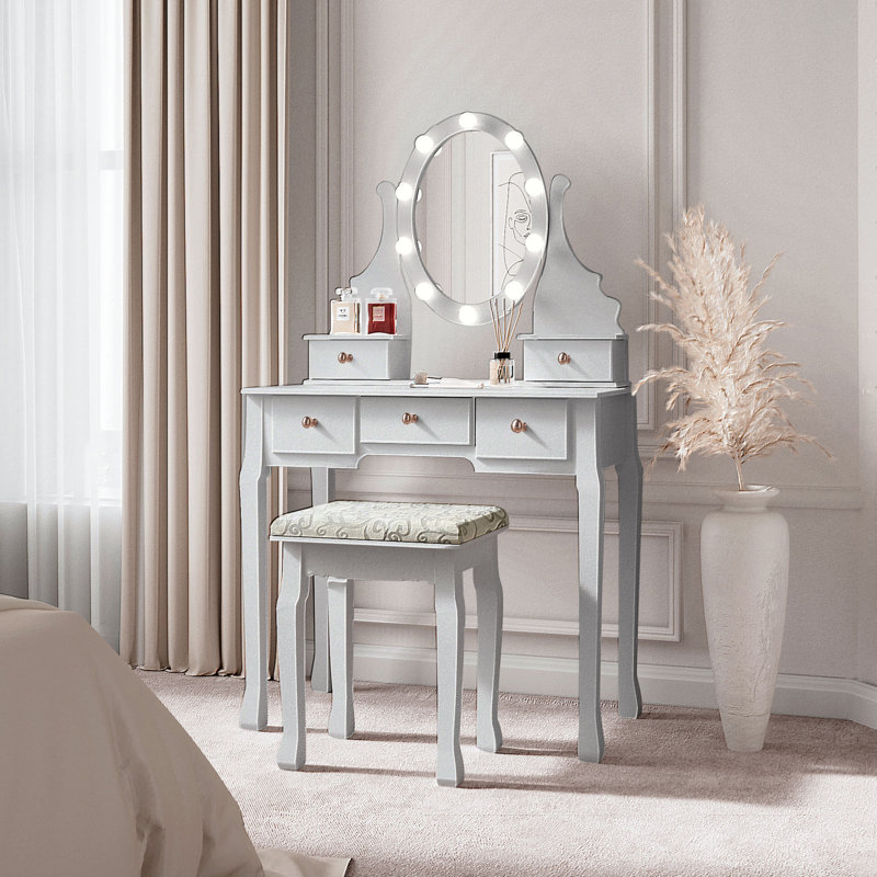 Moultrie Dressing Table with Mirror, Grey