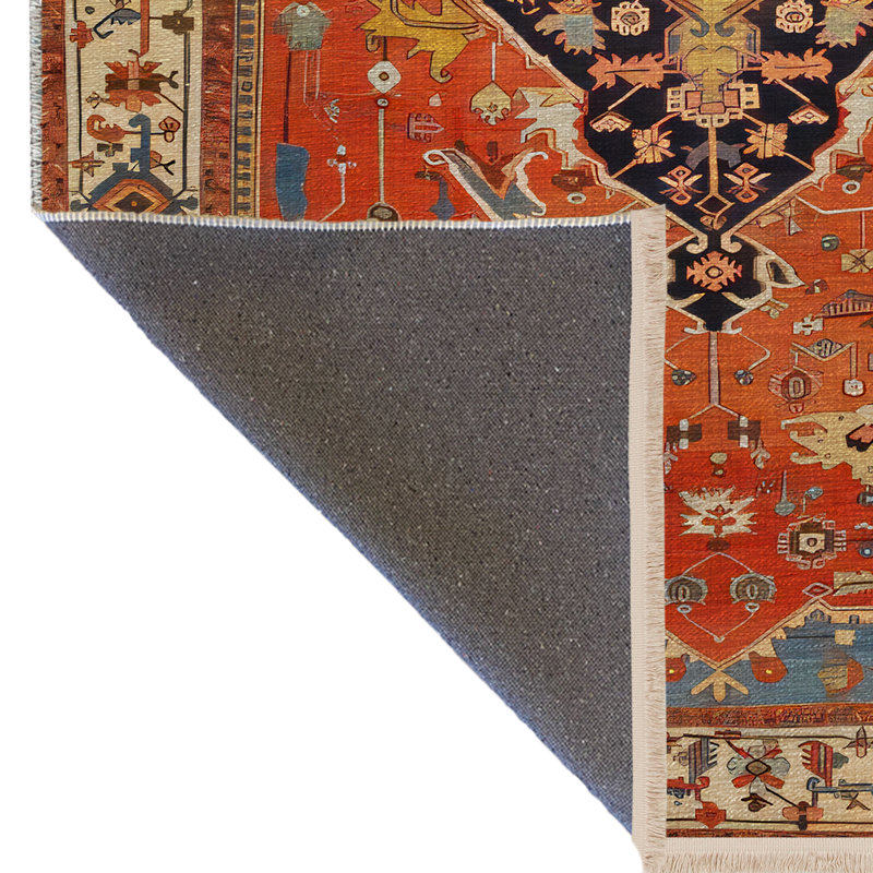 Tapis décoratif multicolore orange, Rectangle 4 pi 11,06 po x 7 pi 6,55 po
