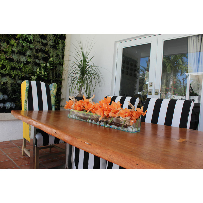 Driftwood Cymbidium Orchids Centerpiece in Glass Planter, 8" H x 24" W x 6" D, Orange
