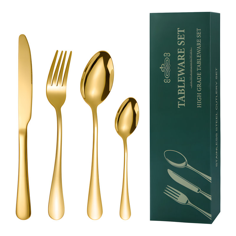 Ensemble de 24 couverts en acier inoxydable pour la salle à manger - ensemble de cuillère à fourchette et couteau durable pour le steak, le dîner et un usage quotidien