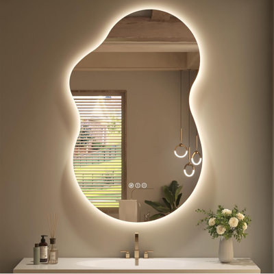 Aevar Asymmetrical Cloud LED Lighted Anti-Fog Bathroom/Vanity Mirror with Tempered Glass & ETL
