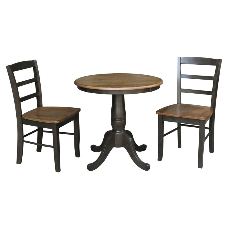 Ellefson 2 - Person Solid Wood Top Pedestal Dining Set, Hickory/Stone