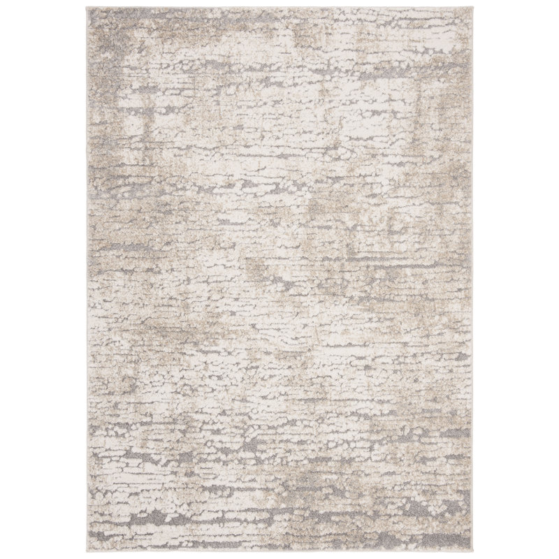 Tapis abstrait taupe / ivoire Goble, Rectangle 6 pi 7 po x 9 pi