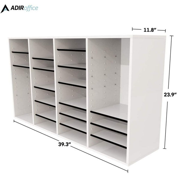 Adir Wooden Literature Organizer Sorter - Stackable Mail Craft Paper Storage  Holder with Removable Shelves for Office, Classrooms, and Mailrooms  Organization (36 Compartment, White) 