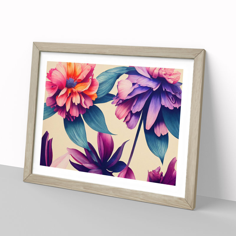Extravagant Flowers - Single Picture Frame Print, 46cm H x 64cm W x 2cm D, Oak