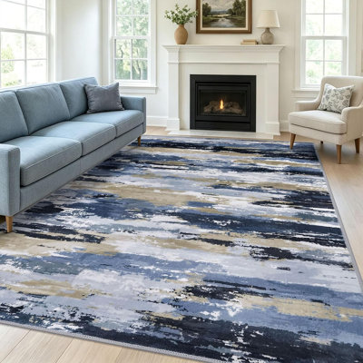 Modern Abstract Machine Washable Non-Slip Area Rug for Living Room Bedroom