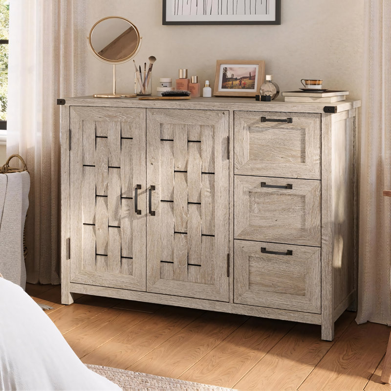 43" Sideboard Buffet Cabinet with Drawers, Shelves & Doors, Light Gray
