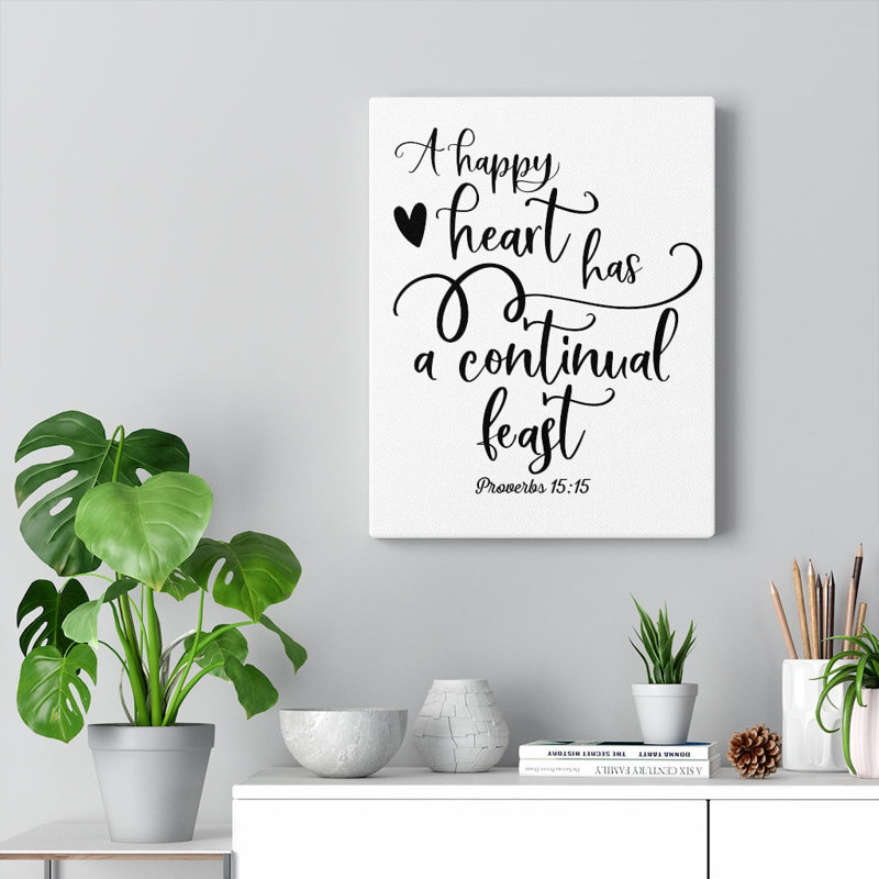 Happy Heart Proverbs 15:15 Christian Wall Art, impression de verset de la Bible prêt à être accroché, H 16 po x l 12 po